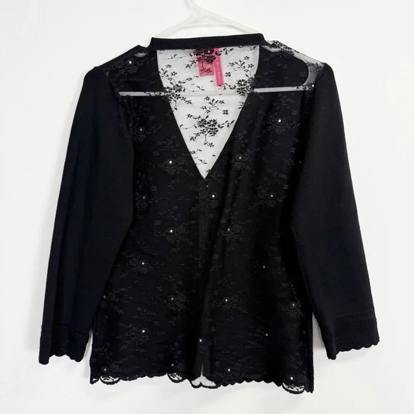 Charlotte Tarantola Sweater Large Black Lace Floral Crystal Button Cardigan - Picture 2 of 10